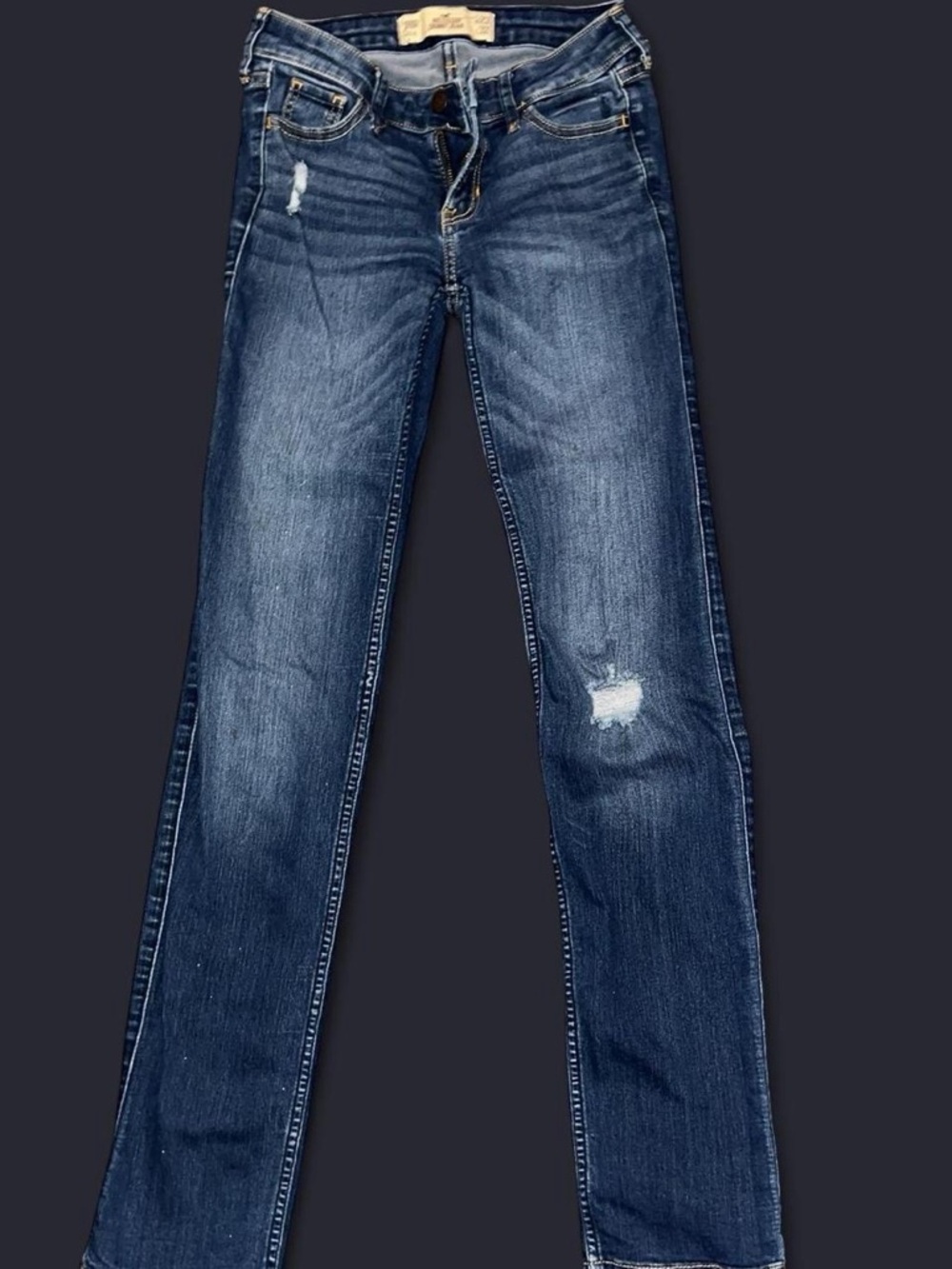 Hollister Dark Blue Straight-Leg Jeans with Light Distress